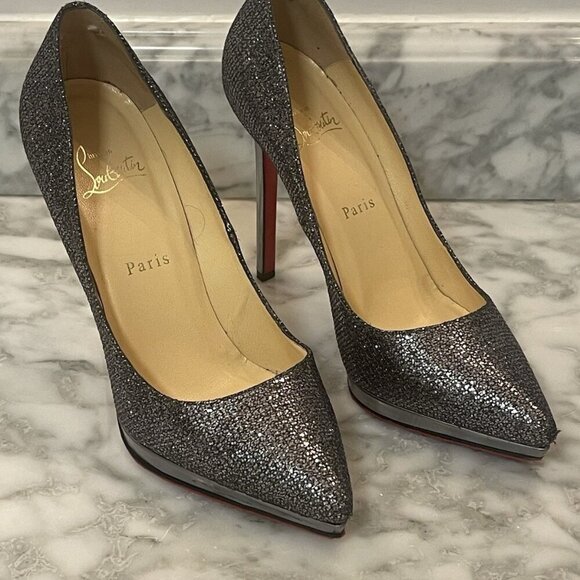 Christian Louboutin FILO 120 Lady Glitter Specchio Heels Silver/Gray Size 39 - Picture 1 of 16